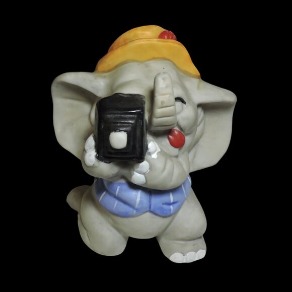 Pair Of Ceramic Figures With Cameras Man Elephant Home Decor Whimsical Maine - Picture 8 of 11